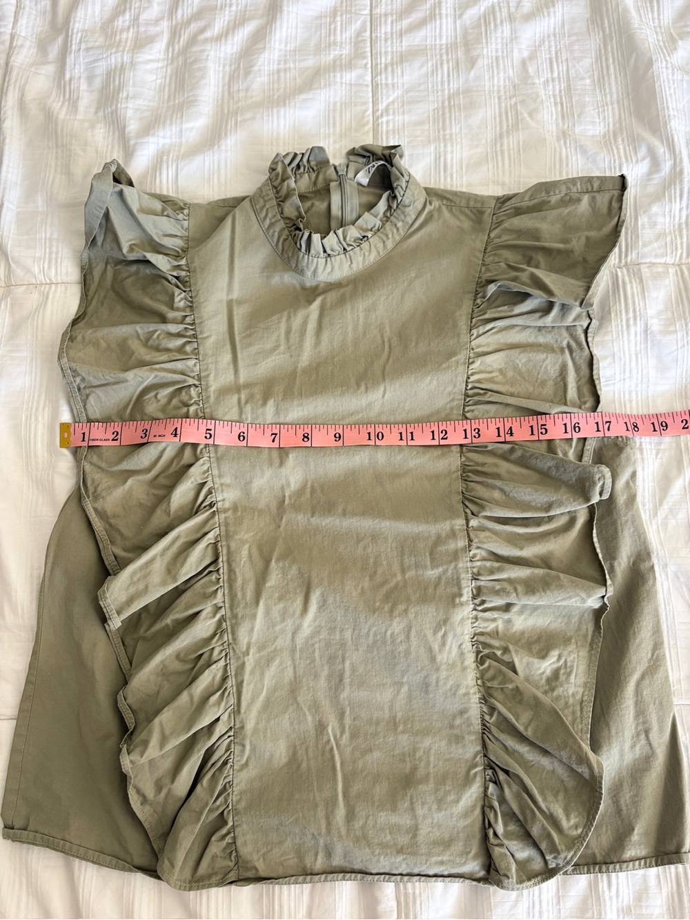 Zara Ruffle Mock Neck Sleeveless Top Sage Green Size M - Picture 5 of 6